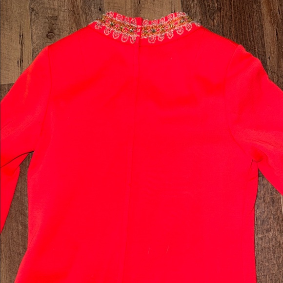 Vintage Chic Orange Midi Dress with Gold & White Embellishment - Picture 9 of 10